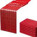 Red Sequin Table Runner 12 X 108 Inch Pack of 6 - Rectangle Glitter Runner for Party Decor, Graduation, Wedding, Birthday Supplies and Decorations