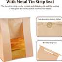 100 Pcs Bread Bags for Homemade Bread Sourdough Bags Paper Kraft with Window 14" x 8.3" x 3.5" with Tin Strip and 500 Pcs Seal Stickers for Cookies Coffee Beans and Bakery