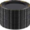 DaYammi 60PCS Black and Gold Plastic Plates, Heavy Duty Black and Gold Disposable Plates Premium 7.5 inch Black Dessert Cake Salad Appetizer Plates Hard Plastic Plates Disposable for Party