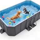 78.7" Foldable Dog Pool & Bath Tub for Large Dogs, Non-Inflatable Hard-Sided Pet Pool, Large Dog Bathing Tub with Reinforced Frame, Filter Port & Easy Drain, Grey