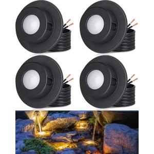 SUNVIE 3W Pond Lights LED Underwater 3000K Warm White IP68 Waterproof Underwater Pond Lights 12-24V AC/DC Low Voltage Fountain Light LED Underwater for Outdoor Ponds Fountains Waterfalls, 4 Pack