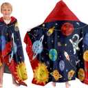 Kids Hooded Bath Towel Toddler Beach Towel with Hood, Space Theme Boys Girls Hooded Towels, 30"X50" Soft Absorbent Wearable Poncho Towel Perfect for Kids Pool Beach Bath Swimming