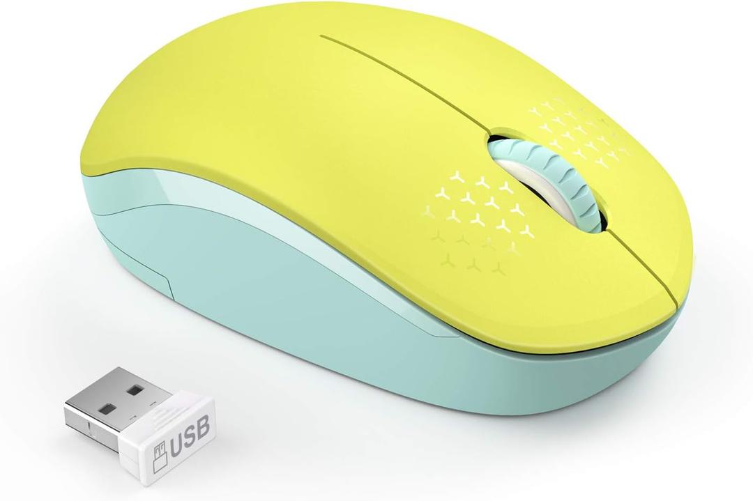 seenda Wireless Mouse for Laptop, 2.4G Noiseless Mouse with USB Receiver - Optical Tracking Portable Computer Mice for Chromebook, PC, Tablet, Windows System, 24 Months Battery Life - Yellow & Green