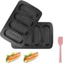 Hot Dog Bun Pan, 2 Pack Perforated Carbon Steel Bread Loaf Pan, Nonstick & Heat Resistant Bread Forms Mini Baguette Baking Tray for Hot Dog Bun Rolls (Black)