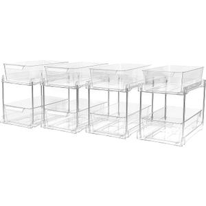 4Pack 2-Tier Bathroom Storage Organizer, Clear Under Sink Organizers Kitchen Vanity Counter Storage Container, Medicine Cabinet Drawers Bins, Pull-Out Organization with Track for Pantry