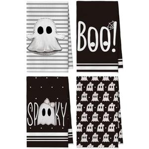 Artoid Mode Black Ghost Spooky Boo Halloween Kitchen Towels Dish Towels, 18x26 Inch Quick Dry Microfiber Hand Towels for Kitchen Drying, Set of 4