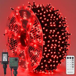 WATERGLIDE 1000 LED Valentines String Lights, 328 FT Green Wire LED Decorative Fairy Lights with Remote & 8 Modes, Waterproof for Outdoor Christmas Holiday Party Garden Wedding Home Decor, Red