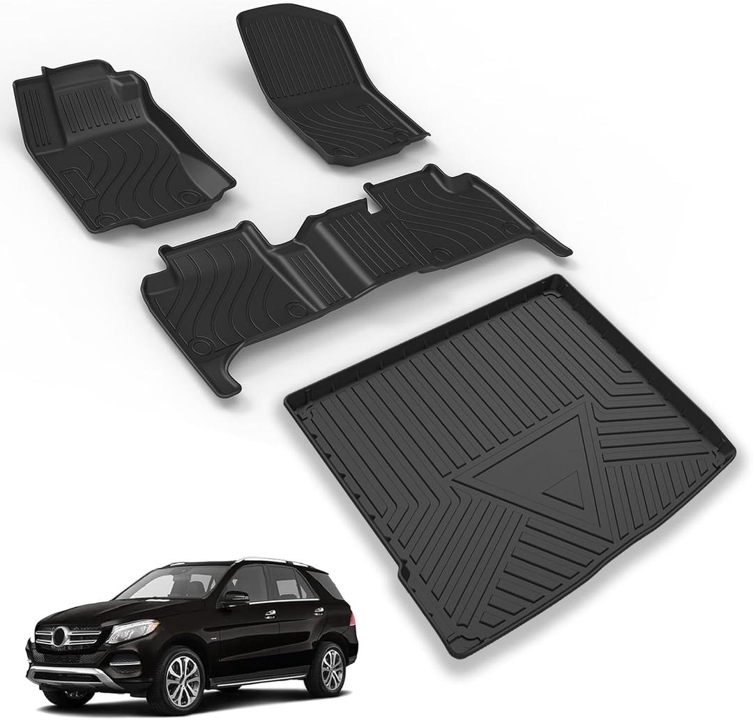 AOMSAZTO Floor Mats and Cargo Liner Compatible with Mercedes benz GLE 2016-2019 350 400 43 AMG 450 AMG 500 500e 550 550e 63 AMG S (Not for Coupe/cabriolet), Custom Fit All Weather 1st & 2nd Row, Black