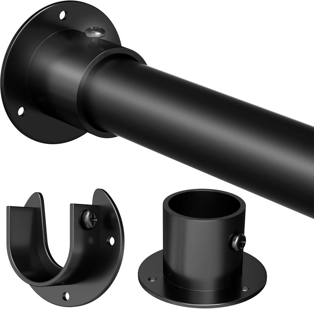 Black Closet Rod,17 to 75 Inches Adjustable Closet Rods for Hanging Clothes 1.3 Inch Diameter Heavy Duty Metal Closet Hanging Rod Closet Bar for Wardrobes,Closet, Bathroom, Windows