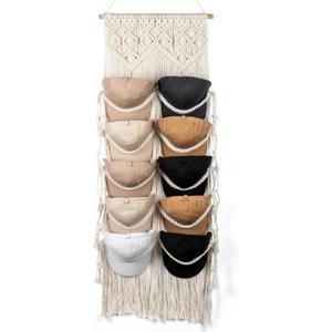 Macrame Hat Hangers for Wall Handmade Boho Baseball Cap Hanger Hand Knitting Cap Organizer Hat Holder for Wall Over Door Ball Hat Rack for Decoration Wardrobe Living Room Bedroom