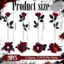 20 Pcs Halloween Red Artificial Flowers Goth Artificial Bloody Roses Floral Bouquet for Halloween Decor (Skull Spider Hand)