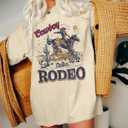 Women's Western Cowboy Shirts Vintage Rodeo Graphic Oversized Tops Country Music Tees Short Sleeve Cowgirl T-Shirt