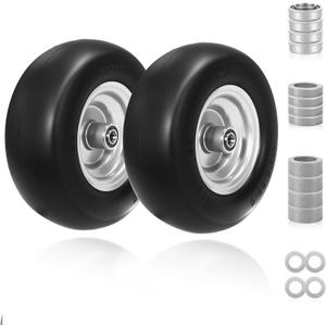 2 PC 11x4.00-5" Flat-Free Tire and Wheel, 11" Lawn Mower Tire, 3/4" or 5/8" Bearings, Durable Smooth Tread, Fits Zero-Turn Lawn Mowers Tires, 350lbs Load Capacity, Adjustable Center Hub (3" to 4.4")