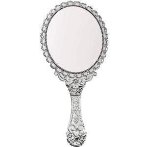 Handheld Mirror, Hand Held Mirror with Handle, Small Travel Packet Compact Mirrors, Vintage Decorative Makeup Cosmetic Purse Mirrors for Girls Women, Silver