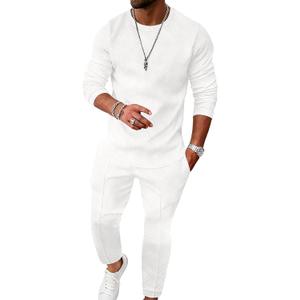 UOUA Men's 2 Piece Sweat Suits Set Long Sleeve Sweatshirt Jogging Sweatpants Tracksuits Outfits White 2XL