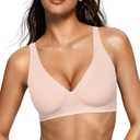 OEAK Womens Deep V Bras Wireless Comfortable Bra Supportive No Underwire Bras Tshirt Push Up Bralettes Plunge Seamless Bra (Small, Skin Color)