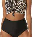 ZAFUL Women's High Waisted Tankini Scoop Neck Knotted Two Pieces Tankini Set Swimsuit (X-Large, 0-leopard)