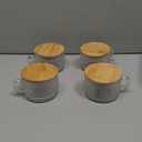 4pcs Set Vintage Coffee Mugs gifts for women, Overnight Oats Containers with Bamboo Lids and Spoons - 14oz Clear Embossed Glass Cups, Cute Coffee Bar Accessories, Iced Coffee Glasses