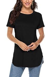 Newchoice Tunics for Women to wear with Leggings Short Sleeve Plain Basic Tees (L, Black)