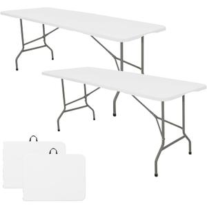 Set of 2 Folding Table 6 FT Lightweight Camping Table Portable Plastic Rectangular Outdoor Dining Table Steel Legs Fold-in-Half with Carrying Handle for Indoor, Picnic, Party, Wedding, Events(White)