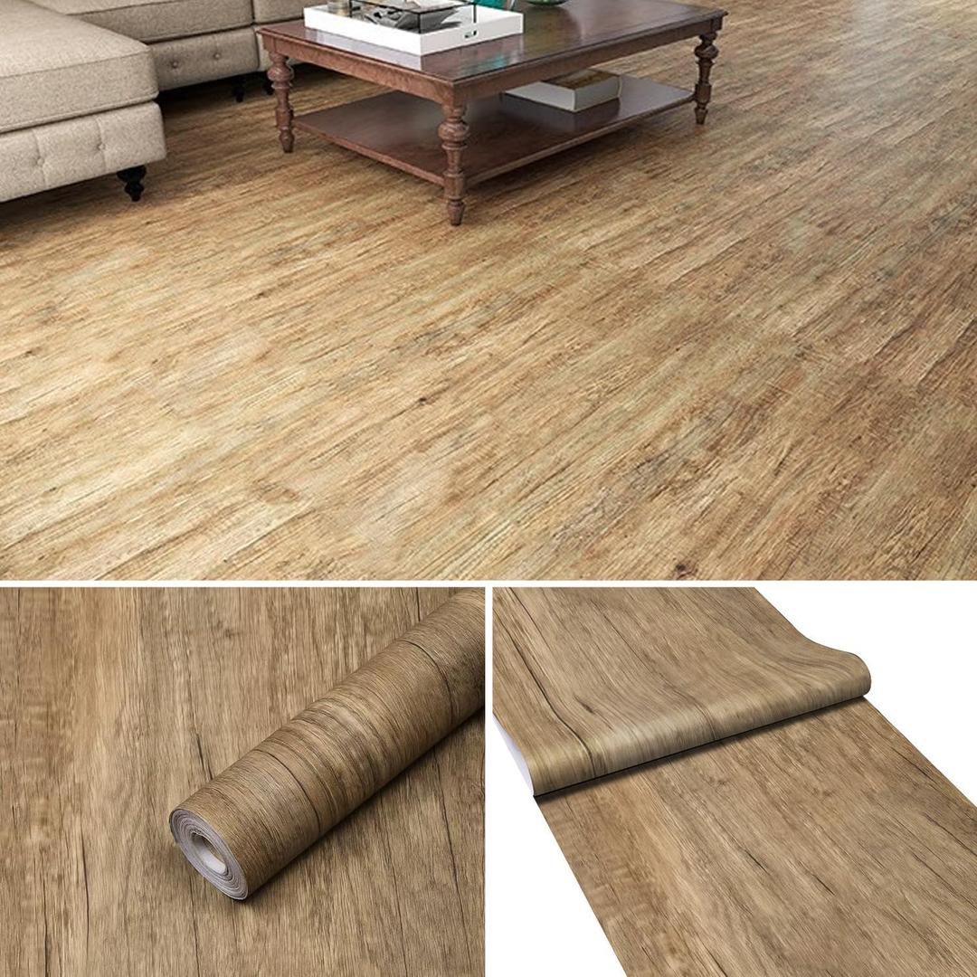 Peel and Stick Floor Tile, Waterproof Floor Stickers for Kitchen, Living Room, Modern Grey Wood Grain, 11.8" x 590" (603)