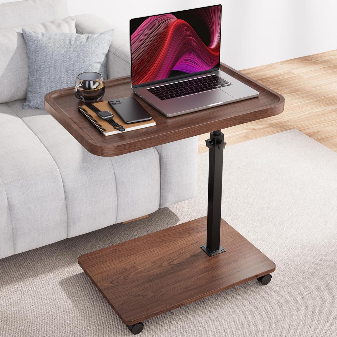 Large Size C Table End Table, Adjustable Height 360Swivel TV Tray Table for Small Spaces, Couch Tables that Slide Under, C Shaped Side Tables for Couch,TV Dinner, Living Room and Bedroom (Walnut)