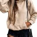 SHEWIN Women's Casual Hoodies Long Sleeve Solid Lightweight Pullover Tops Loose Sweatshirt with Pocket (1 Apricot) S