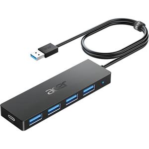 Acer USB Hub 4 Ports, Multiple USB 3.0 Hub, USBA Splitter for Laptop with Type C Power Port, Extender for A Port Laptop, PC, Desktop and More (4ft)