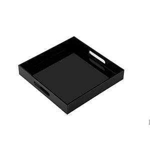 KEVLANG Glossy Black Acrylic Serving Tray - 14x14Inch, Multipurpose, Sturdy, Modern Style, Spill Proof, Countertop Organizer, Vanity Table Tray