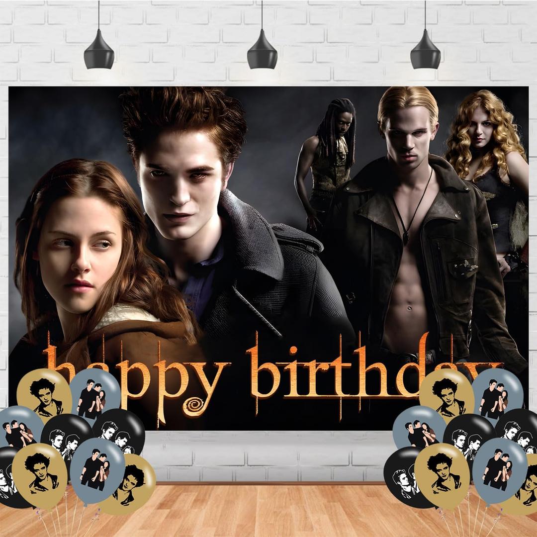 Twilight Movie Birthday Backdrop,Vampire Poster for Cartoon Saga Theme Party Decorations Cartoon Birthday Supplies Background Studio Shoot Photo Props