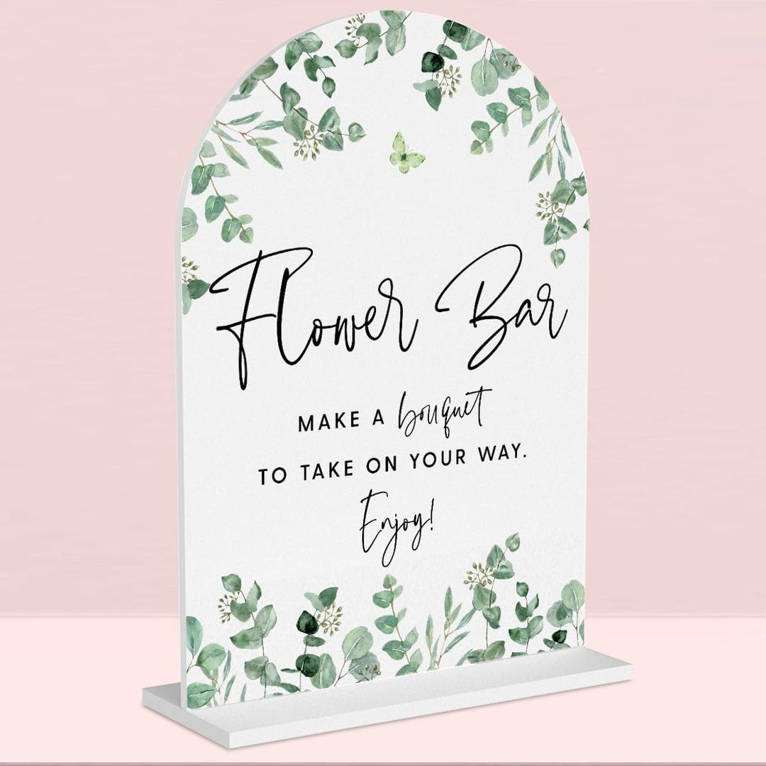 2 x Wedding SignsFlower Bar Sign, 5 x 7 Inch Arch Acrylic Sign, Wedding Sign for Ceremony and Reception, Wedding Supplies, Wedding Decoration (Eucalyptus)
