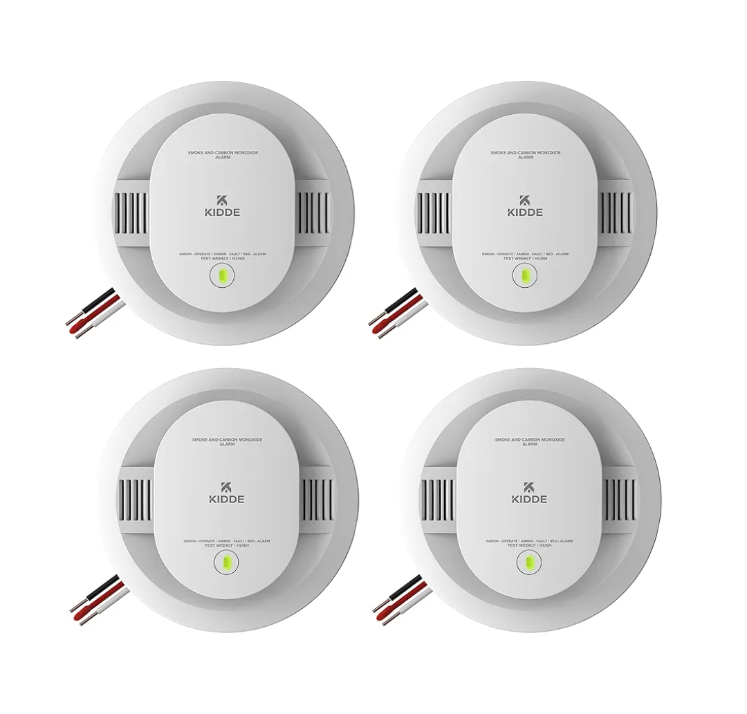 Kidde Hardwired Smoke & Carbon Monoxide Detector, AA Battery Backup, Voice Alerts, Interconnectable, LED Warning Light Indicators, 4 Pack