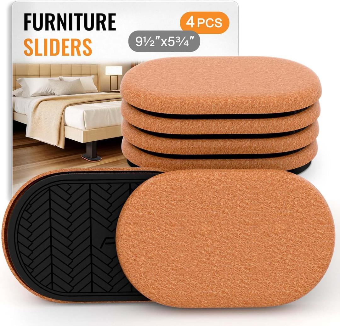 Furniture Sliders for Hardwood Floors Felt-4 Pack 9-1/2" Oval Reusable Furniture Slider with Extra Thick Design - Heavy-Duty Furniture Movers - Felt Sliders Effortless Moving