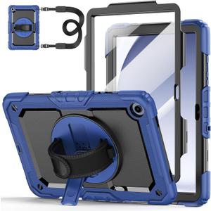 Case for Samsung Galaxy Tab A9+/A9 Plus 11 Inch 2023(SM-X210/X216/X218), Ubearkk Full-Body Drop Protection Case with Screen Protector, 360 Rotating Stand and Hand/Shoulder Strap, Navy Blue