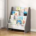 SEIRIONE Sturdy Kids Bookshelf, 4-Tier Book Shelf for Kids Room with Oxford Fabric-Nursery Room Playroom Classroom, Deep Slings to Keep Books Upright, Ideal Height for Toddler Age 3+, Grey