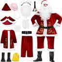 JONRRYIN Santa Claus Costume for Men, 15Pcs Deluxe Santa Claus Outfit Adults Men Set Professional Christmas Clause Suit Adult (XXXL)