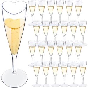 FillTouch 24 Pcs Heart Shaped Champagne Flutes Wedding Plastic Goblet Cups 4.4oz Disposable Toasting Glasses Wine Cups for Galentine Bachelorette Wedding Bridal Shower Party(Clear,Transparent)