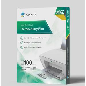 Optiazure Transparency Film, Overhead Projector Film for Laser Jet Printer and Copier, Letter Size 100Pack Sheets, Office and School Supplies