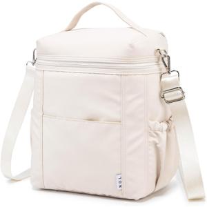 NOL Natural Organic Lifestyle Insulated Lunch Bags for Women Cooler Bag Lightweight Nylon Waterproof Lunch Box For Work (Cream, Large) (Large (12 Liters))