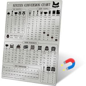 Kitchen Conversion Chart Magnet for Refrigerator, Stainless Steel Baking Ingredients Measurements for Baker, Vintage Kitchen Accessories Gadgets