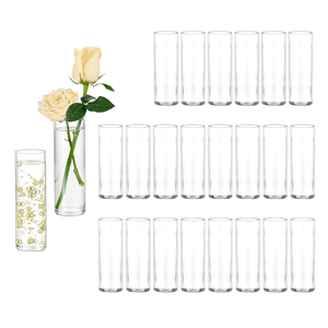 Hewory Cylinder Glass Bud Vases: Set of 24 Small Clear Skinny Single Flower Vase for Centerpieces  Minimalist Bulk Vases for Wedding Birthday Bridal Shower Party Events Table Decor, 5.91"(H)×1.8"(D)