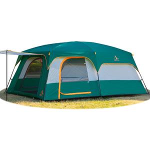 KTT Extra Large Tent 14 Person, Family Cabin Tents, 2 Rooms, Straight Wall, 3 Doors 3 Windows with Mesh, Waterproof, Straight Wall, Big Tent for Outdoor, Picnic, Camping, Gathering(Green)