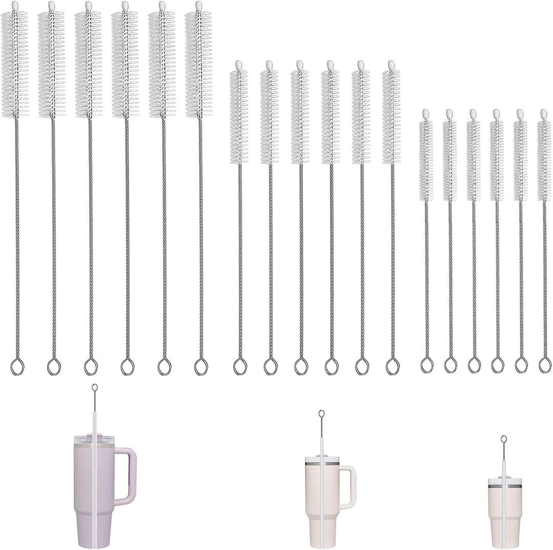 18 Pack Extended Handle Straw Cleaner Brushes | Reusable Deep Cleaning Brushes for Glass, Metal Drinking Straws, Tumblers and Narrow Mouth Water Bottles