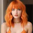 andromeda Orange Short Bob Wavy Wig with Bangs for women (14 Inch) | Soft and No tangle, Heat resistant fiber under 248,Shoulder Length Wigs for Halloween,Cosplay,Party Daily,Halloween Use