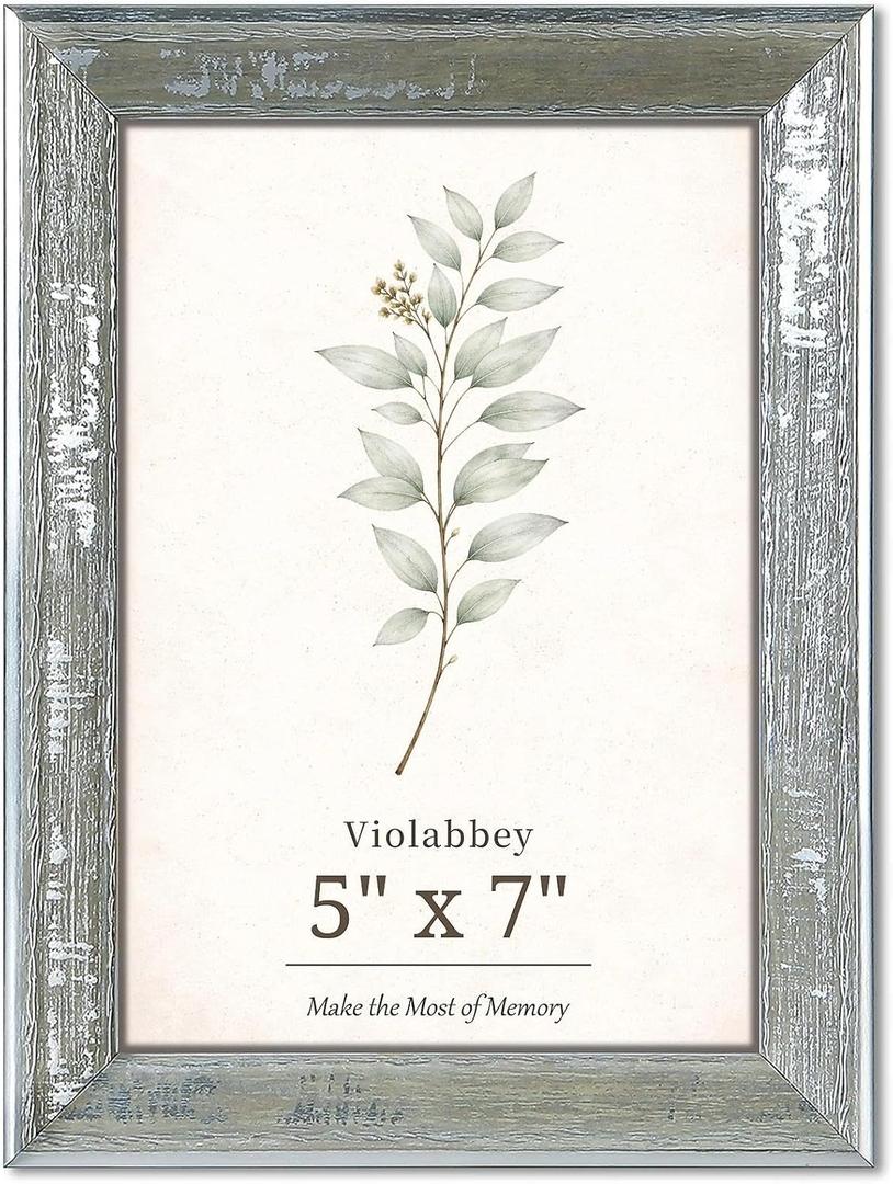 VIOLABBEY 5x7 Picture Frame Vintage Silver, Rustic Farmhouse Photo Frame with Distressed Finish for Home Tabletop or Wall Display, Fits 5x7 Photos