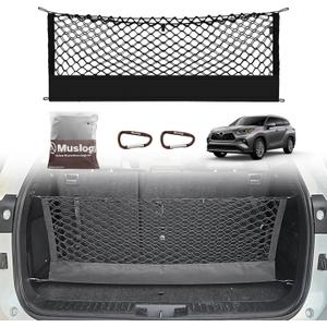 Muslogy Truck Bed Cargo Net Trunk Netting Compatible with 2014-2025 2026 Toyota Highlander Accessories, Pickup Cargo Organizer SUV Sedan Storage Net w/Heavy Duty Carabiners
