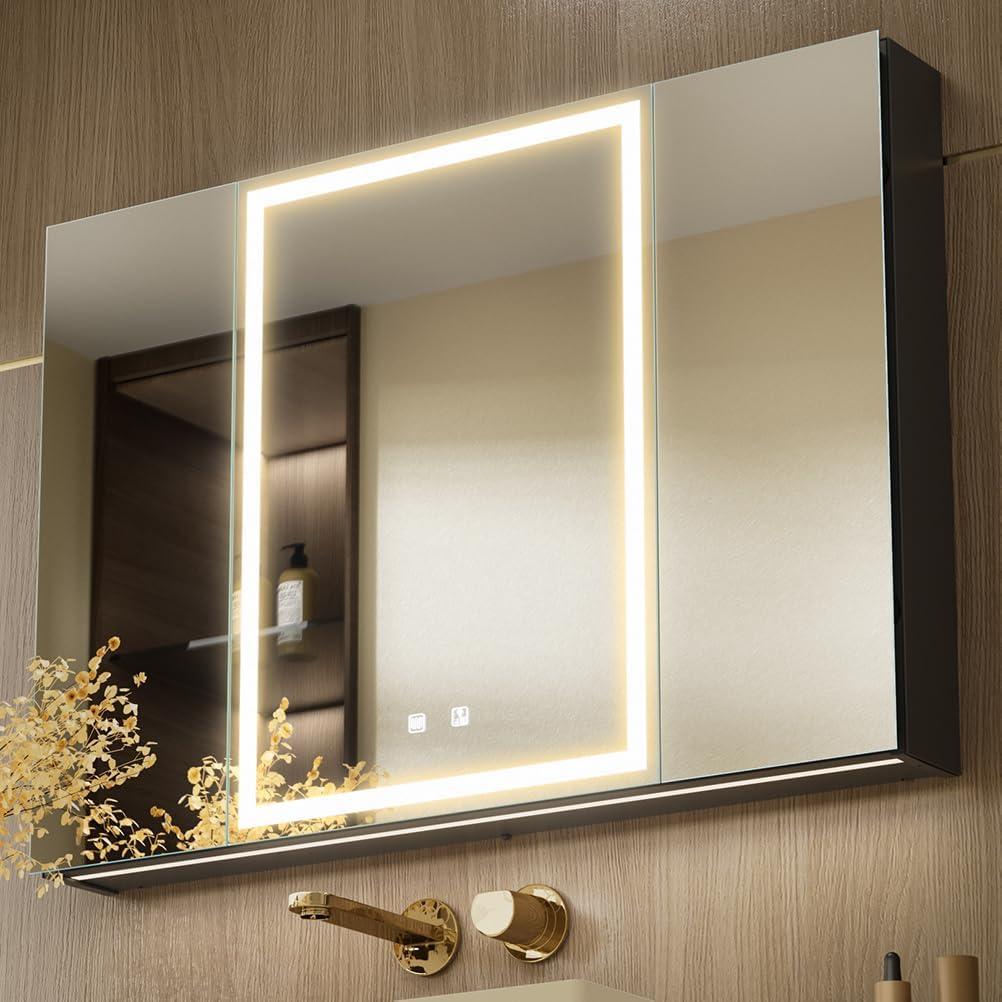40x28 Inch Three Doors Aluminum LED Bathroom Medicine Cabinet with Mirror