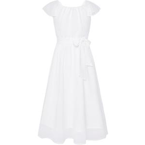 GRACE KARIN Girls Dress Formal Party Wedding Guest Pageant Dress for Teen Girls Ruffle Backless Maxi Sundress Size 6-14 (White)