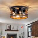 Farmhouse Light Fixtures, 4-Light Round Flush Mount Ceiling Light with Wood and Metal Frame, Black Rustic Ceiling Light for Hallway, Entryway, Bedroom, Kitchen