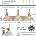 Vintage Bathroom Vanity Light, 3-Light Brushed Nickel Vanity Lighting Fixture with Flower Glass Shade, Bathroom Lighting Fixtures Over Mirror